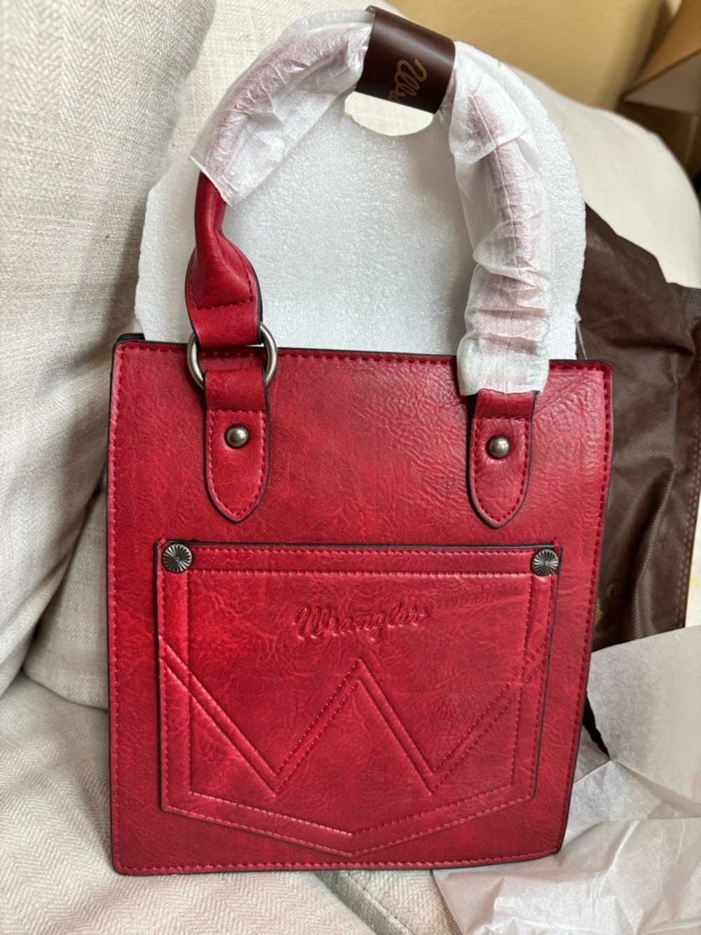 Wrangler Embossed Tooled Leather Top Handle Crossbody Western Bag Red NWT - Picture 4 of 11